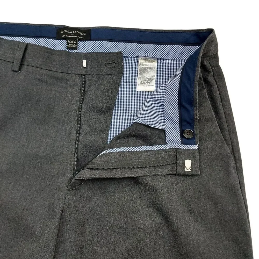 Banana Republic Mens Dress Pants 36x32 Gray Non-Iron Tailored Slim Fit Chino